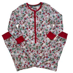 CHRISTMAS woman's size large L santa deer one piece holiday morning pajamas pjs